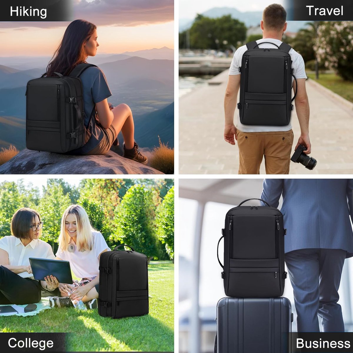 SUMOH® Rugtas Rugzak voor School Reizen Werk laptop Cabin Bag 45x36x20 Nieuwe Easyjet 17 Inch Antidiefstal Hand Bagage Hand Bagage Goedgekeurd Carry On Bag Holiday Flight Bag Backpack Trending Waterafstotend Waterdicht Zakelijk school vakantie Zwart – foto 8