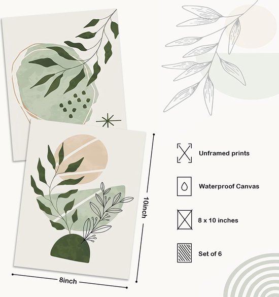 Sage Green Boho Wanddecoratie Poster - Minimalistisch Abstract - Set ...