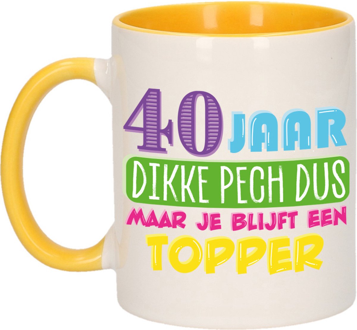 Bellatio Decorations Verjaardag cadeau mok 40 jaar - geel - dikke pech dus - 300 ml - keramiek