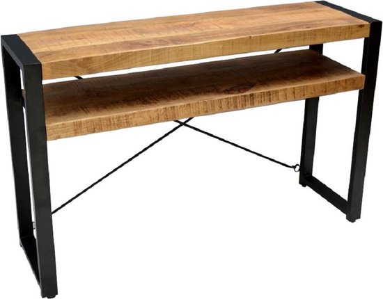 Britt sidetable industrieel mangohout zwart 120cm