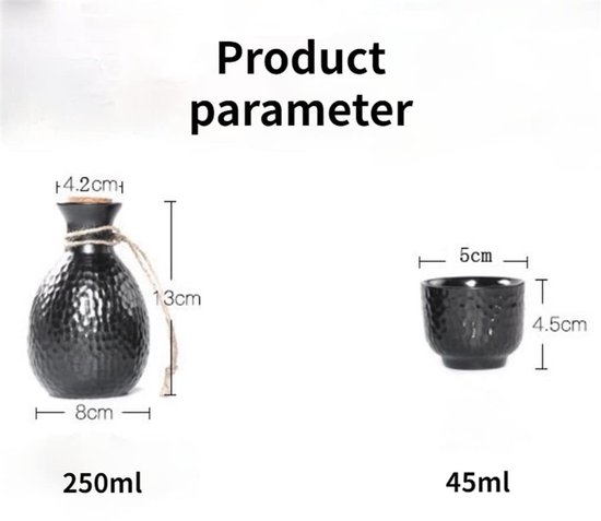 iBright Sakeset 7-delig - Aardewerk - 6 kopjes en een kan - Inclusief