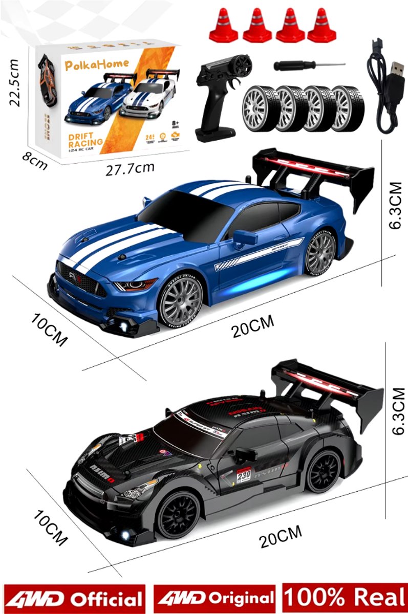PolkaHome RC Drift Auto 1:24 – Afstandsbestuurbare RC Auto – 4WD – 2 Accu’s – 20 km/h — afbeelding 15