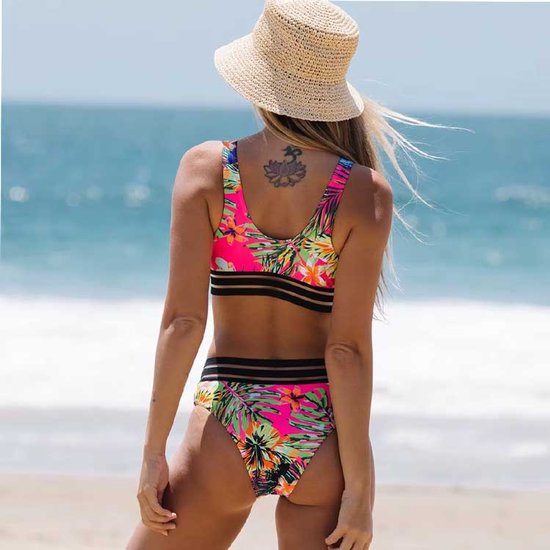 CUPSHE Vrouwen Bikini Sets Hoge Taille Badpak Diepe V-hals Kriskras Terug Tie Stikken Ruches Volledige Dekking, Royal Blauw, L