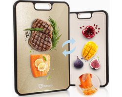 Premium 100% Titanium Snijplank Dubbelzijdig - Cutting Board - Vermijd Microplastics - Extra Hygiëne - Met Raspfunctie en Sapgeul - Ice Crystal Gold