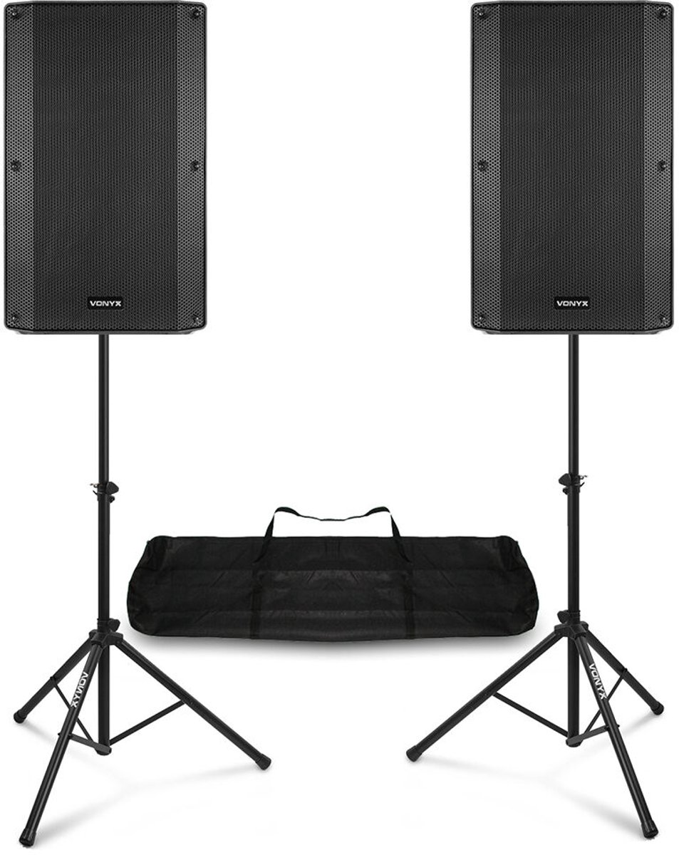 Dj speakers - Vonyx speaker set 15 inch met statieven - Actieve speaker - Bluetooth - 1000W