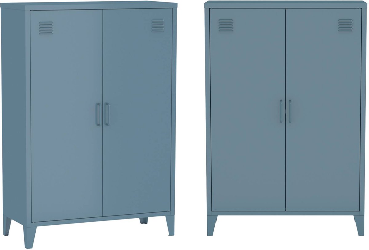 sweeek - Set van 2 industriële metalen kasten 2 vakken 2 deuren 75cm - soho