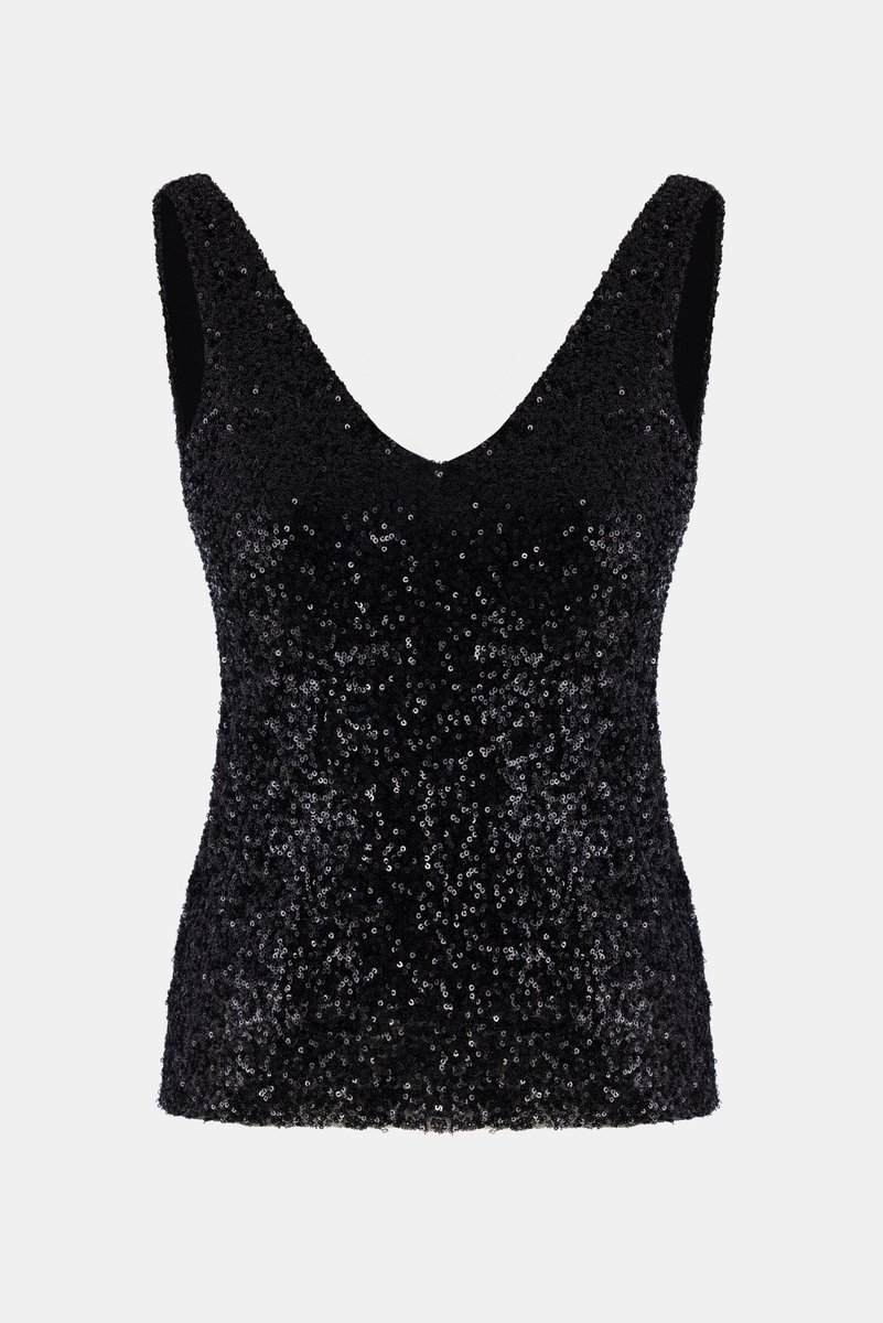 Blouse à sequins noirs col V