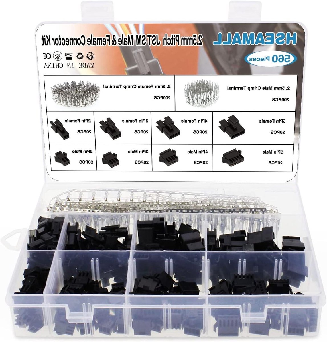 Image of 254 mm JST SM 2 3 4 5-polige aansluiting mannelijke en vrouwelijke stekker behuizing adapter assortiment kit 560 stuks