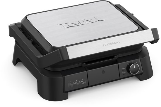 Tefal SuperGrill 3-in-1 GC510D Contactgrill - Barbecuestand - 3 Verstelbare Hoogtes - Uitneembare anti-aanbakplaten - Regelbare temperatuur- Vet opvangbak - Verticaal Opbergen - 2000W - RVS