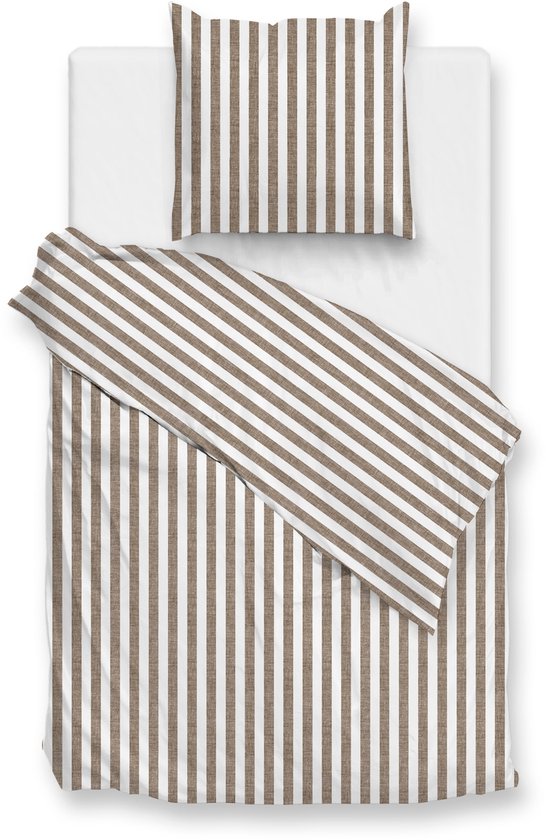 Zohome Dekbedovertrek Banda-di-Lino - Bedlinnen met Strepen - 260x220 - Taupe - Dekbedhoes van 100% Katoen — afbeelding 3