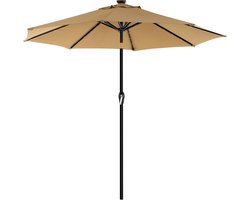 Parasol met LED Solar Verlichting - Paraplu - Zonnescherm - UV-bescherming UPF 50+ - Bruin - Ø 3m