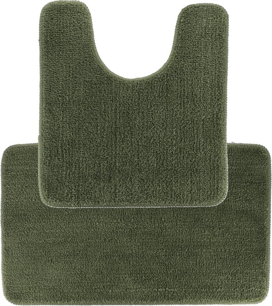 Tendance Badkamer Matten set Aquarius - olijfgroen - toilet en bad mat - hoogpolig - microfiber