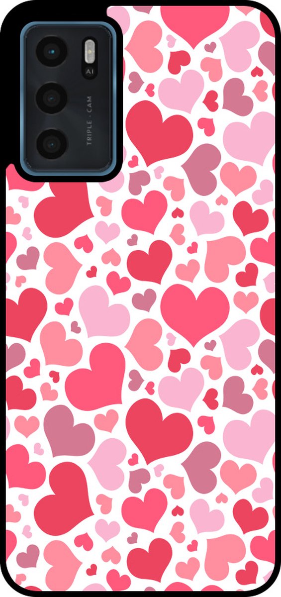 Smartphonica Telefoonhoesje Geschikt voor Oppo A16 / A16s / A54s met Hartjes Print - Hearts Design TPU Backcover Case - Kinder Hoesje met Hartjes Design geschikt voor Oppo A16;Oppo A16s;Oppo A54s