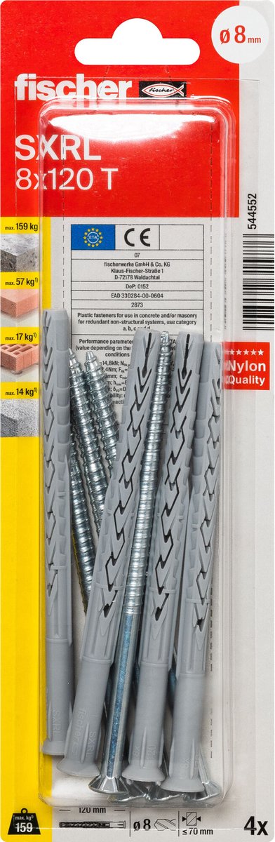 Fischer 544552 SXRL 8 x 120 T K NV Constructie plug 120 mm 1 set(s)