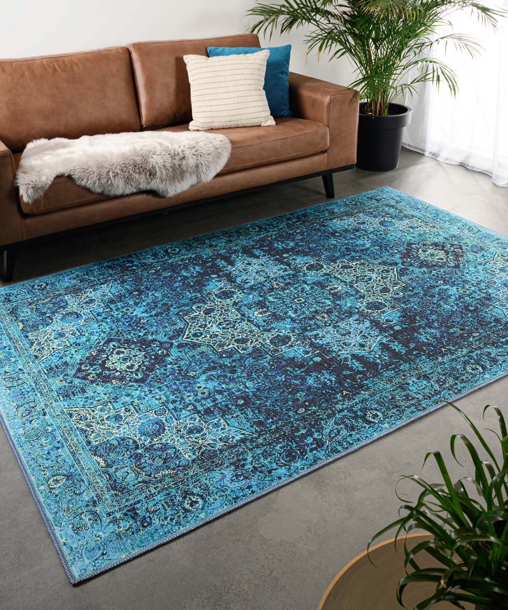 Vintage vloerkleed - Fade No.2 blauw 76x150