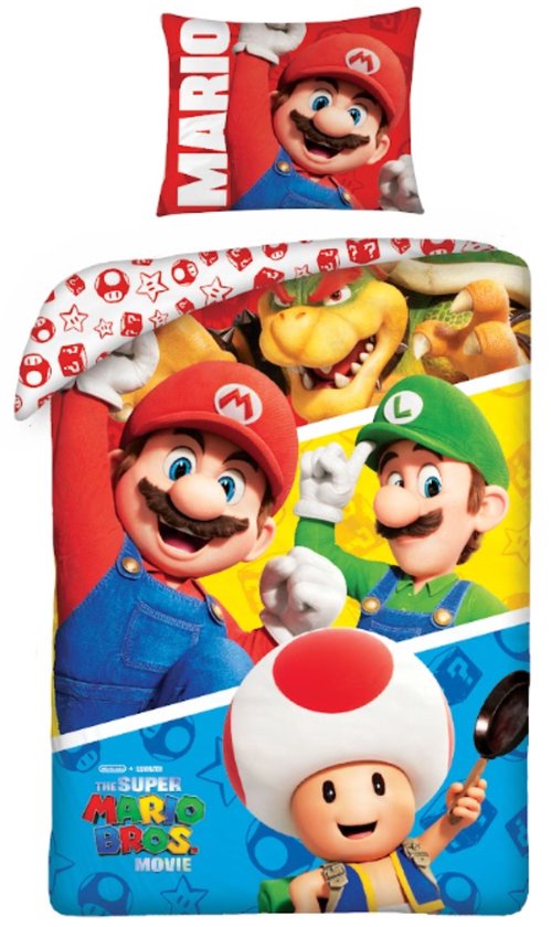 Super Mario Dekbedovertrek - 140 x 200 cm - Polyester - Bijpassend kussensloop 60 x 70cm