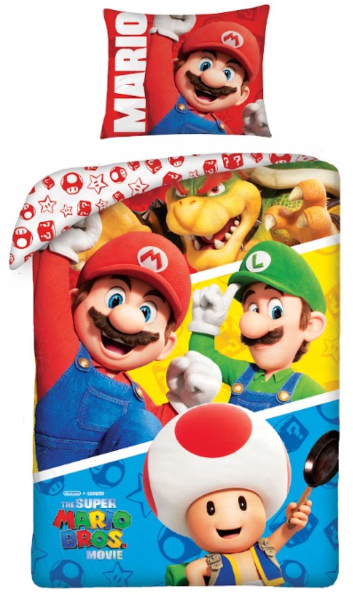 Super Mario Dekbedovertrek - 140 x 200 cm - Polyester - Meerkleurig