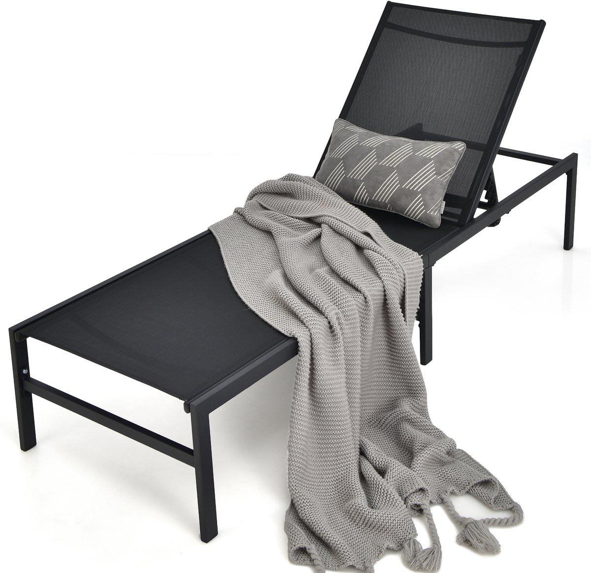 COSTWAY Ligstoel, ligstoel met 6-traps verstelbare rugleuning, ademende stof, ligstoel voor tuin, terras, zwembad, 198 x 64 x 35 cm