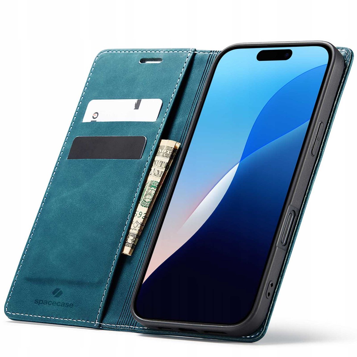 Spacecase Wallet Case Voor Iphone 16 Pro Blauwe Cover Compatibel