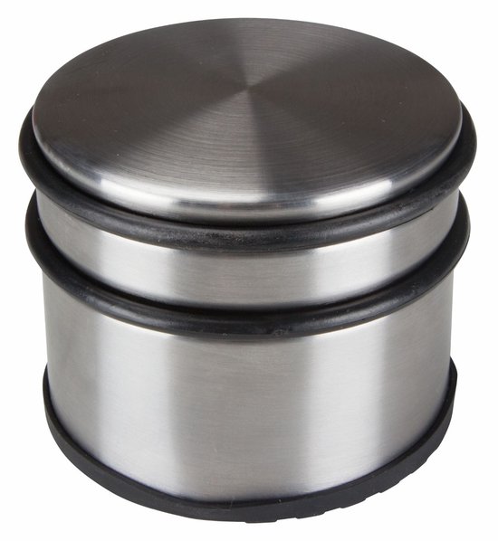 Perel Roestvrijstalen deurstopper, zonder boren, met antislip rubberen onderkant, 75 mm hoog en 90 mm diameter, voor een subtiele maar effectieve grip, ideaal voor elk interieur, grijs, 1 kg