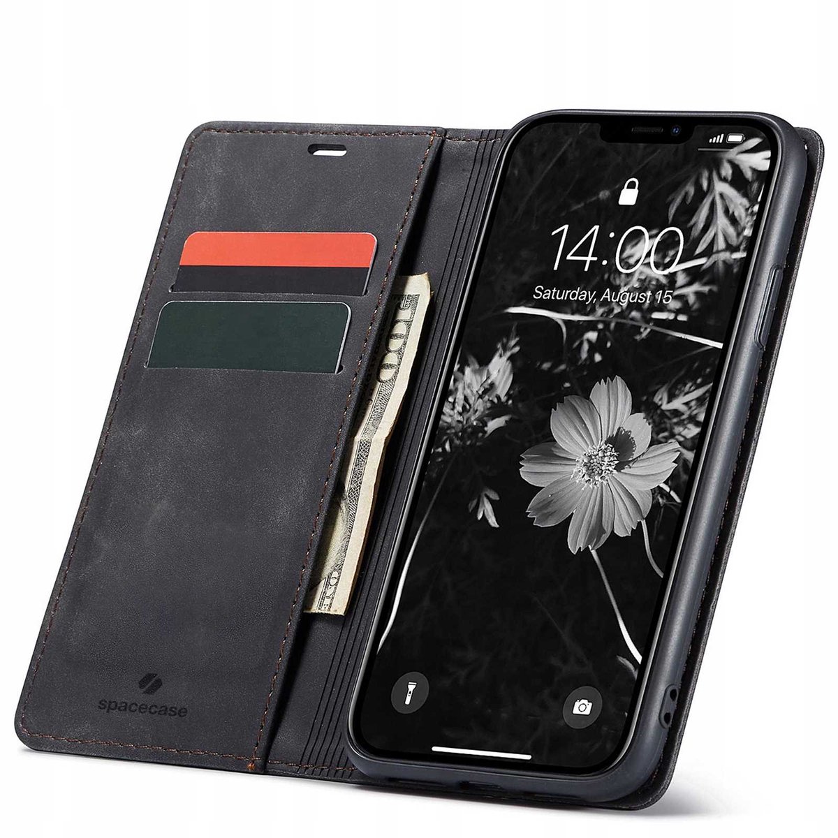Spacecase Portefeuille Voor Iphone 11 Case Leren Hoes Zwart