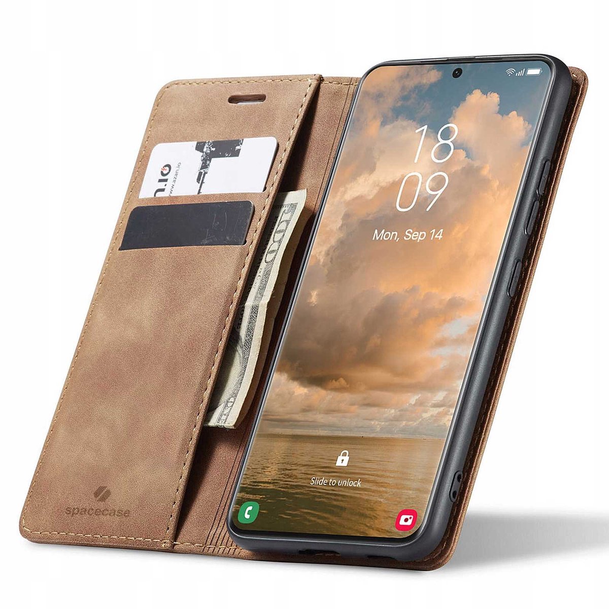 Spacecase Case Galaxy S21 Ultra Wallet Voor Samsung Lichtbruin