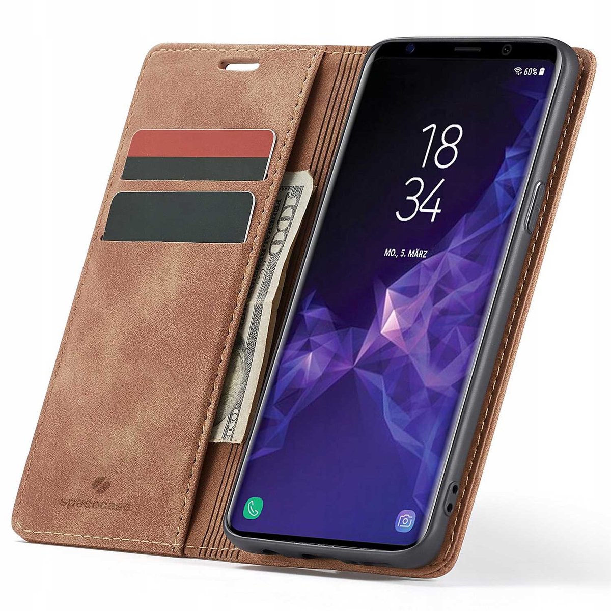 Spacecase Case Galaxy S9 Cover Voor Samsung Telefoon Bruin Leer
