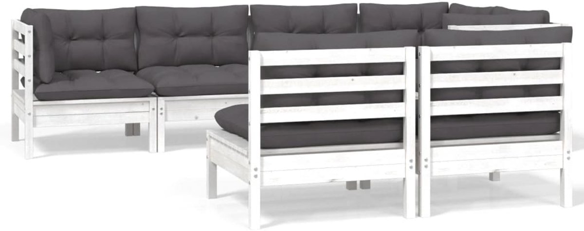 The Living Store 7-delige Loungeset met kussens massief grenenhout wit - Loungeset - Tuinmeubel - Houten Lounge - Loungestoel - Buitendecoratie