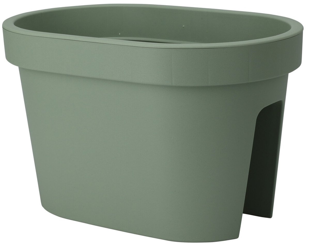 Pro Garden Balkon plantenpot/bloempot - groen - 40 x 25 cm - ovaal - kunststof - Reling/schutting/hangende bloempotten