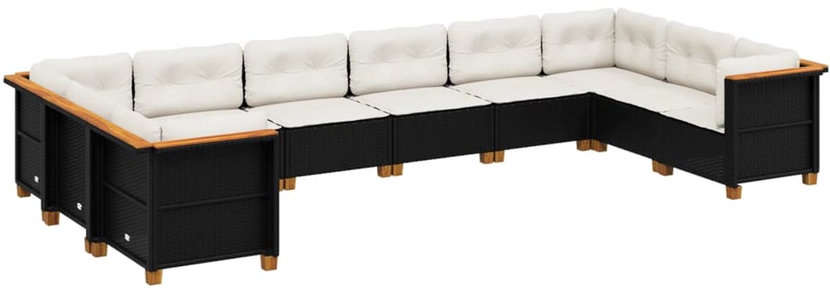 The Living Store 10-delige Loungeset met kussens poly rattan zwart - Loungeset - Tuinset - Buis Meubels - Lounge Bank - Relaxstoel