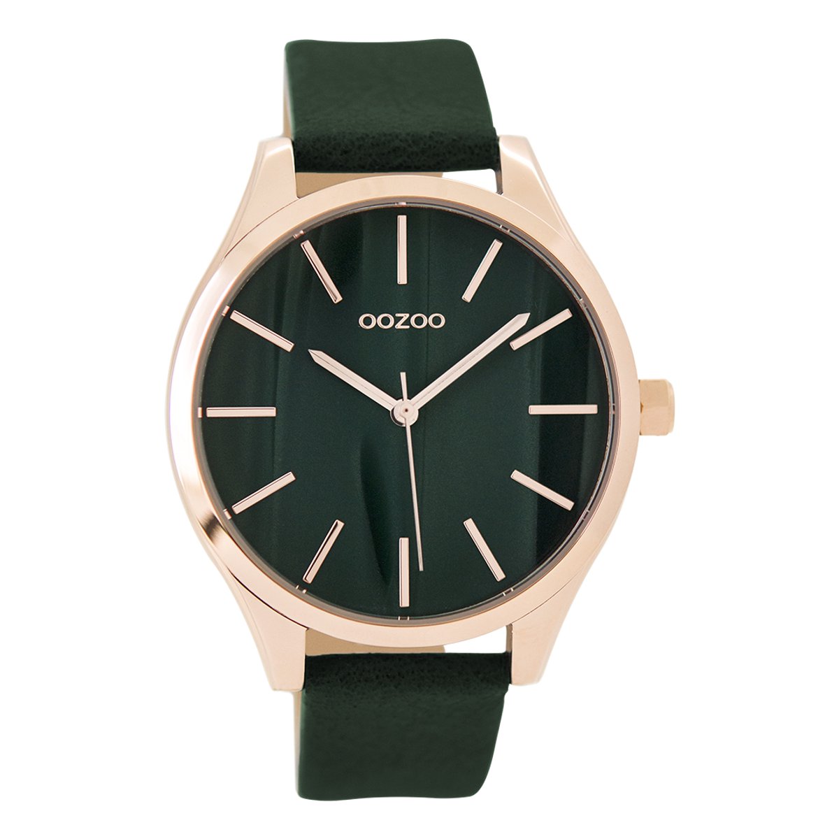 OOZOO Timepieces - Rosé goudkleurige horloge met donker groene leren band - C9503