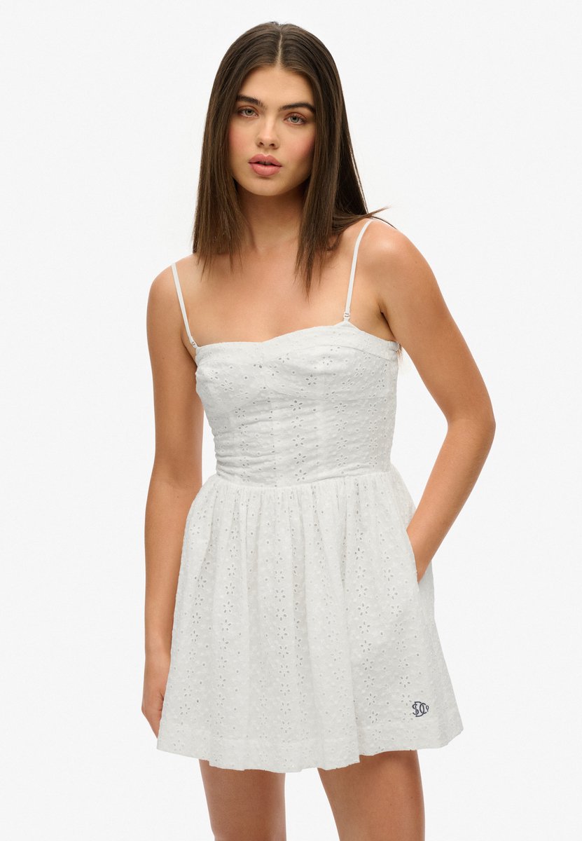 Superdry Minicami-jurk met broderie Dames Jurken Wit