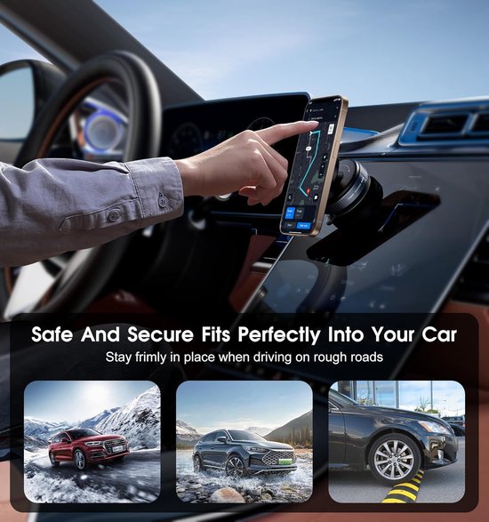 Support de téléphone magnétique pour voiture - Compatible avec iPhone (MagSafe) et Smartphones Android - Réglable - Support magnétique sous vide - Rotatif à 360 degrés - Ventouse - Cuisine - Douche - Voyages - Bureau - Miroir - Zwart