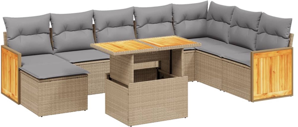 Poly rattan beige loungeset met kussens - The Living Store.