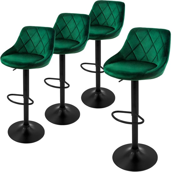 ML- Lot de 4 tabourets de bar Design , revêtement velours, vert, tabouret de bar rembourré avec dossier et repose-pieds, tabouret de bar réglable en hauteur 62-82 cm, rotatif à 360°, tabouret de bistro tabourets de bar pivotants