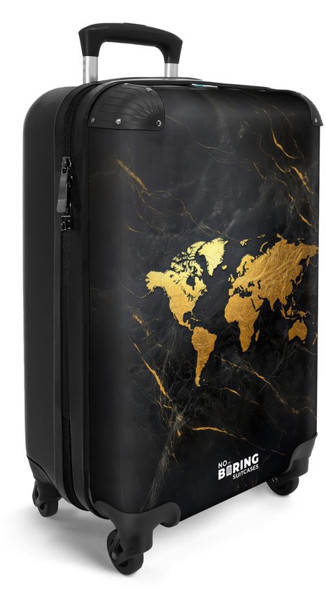 NoBoringSuitcases.com® - Handbagage koffer lichtgewicht - Reiskoffer trolley - Wereldkaart - Marmer - Goud - Vakantie rolkoffer met wieltjes - Carryon suitcase - Flightcase - Cabin koffertje - Past binnen 55x40x20 en 55x35x25