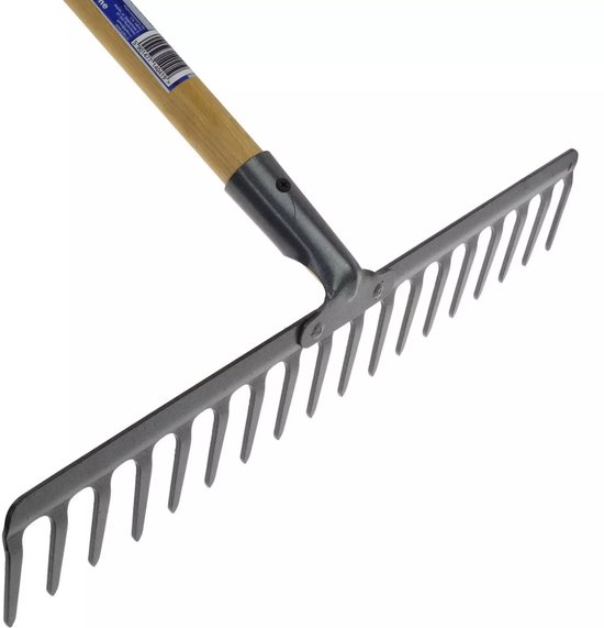 KOTARBAU® Tuinhark - Bladhark - Staal - 42 cm - Marineblauw - met Houten Steel - 156 cm - 16 Tanden - voor Gazon - Stevige Hark - Metalen Hark - Ergonomisch Tuingereedschap
