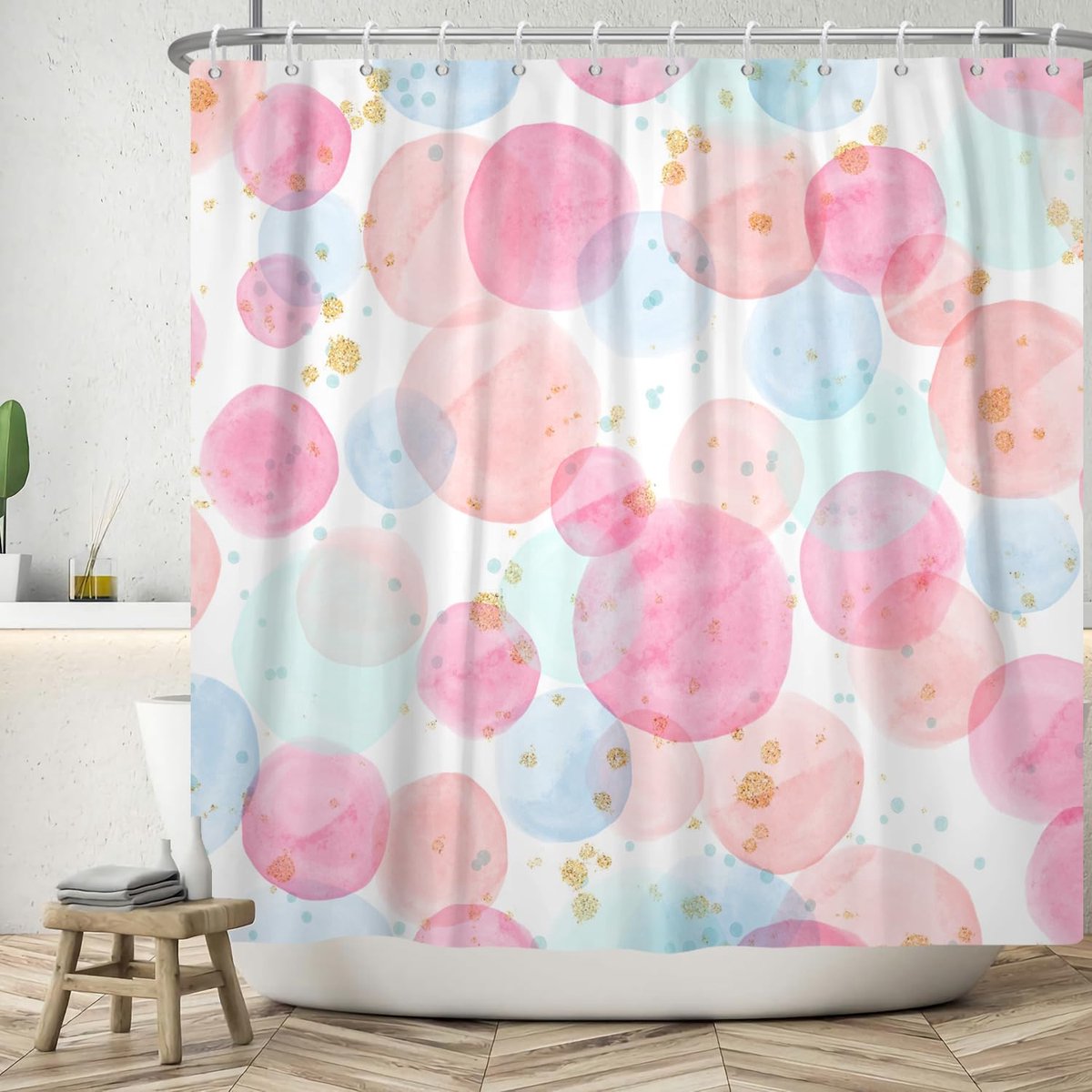 My Ninki ® Moderne Kleurrijke Douchegordijnset met Gouden Accenten voor Stijlvolle Badkamers
