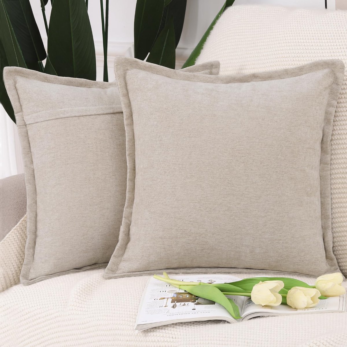 My Ninki ® Elegante Set van Twee Zachte Chenille Kussenslopen met Stijlvolle Franjes voor Slaapkamer en Woonkamer, 45 x 45 cm