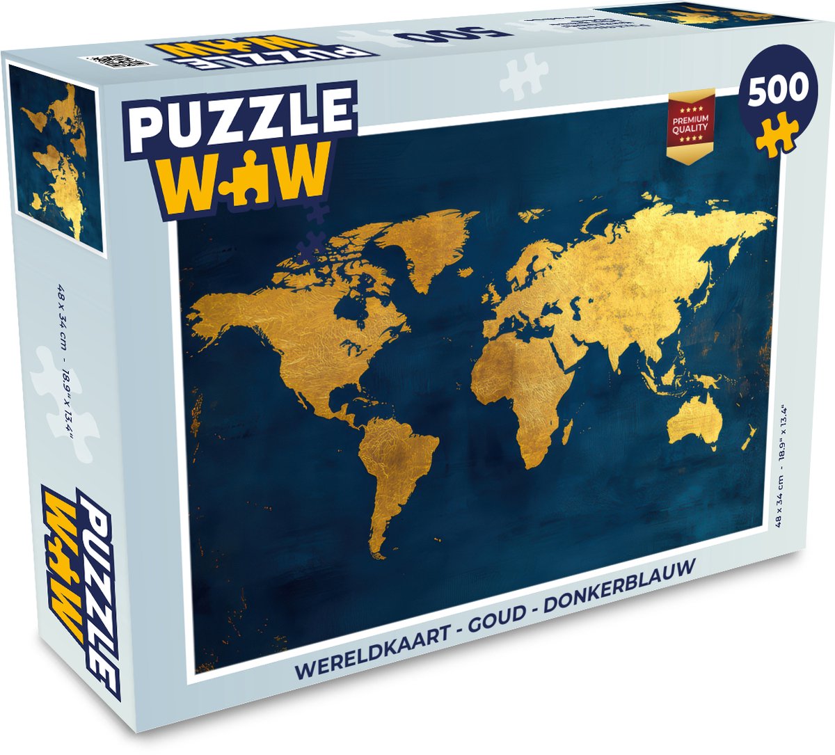 Puzzel Wereldkaart - Goud - Donkerblauw - Legpuzzel - Puzzel 500 stukjes