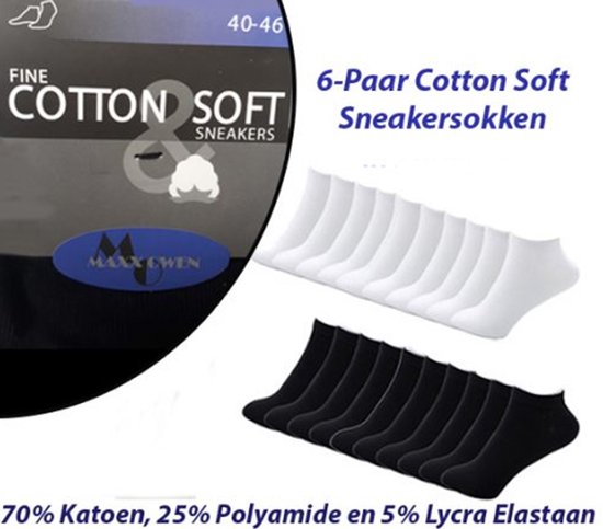 6 paires de Chaussettes basses en coton doux de couleur Wit, taille 40-46