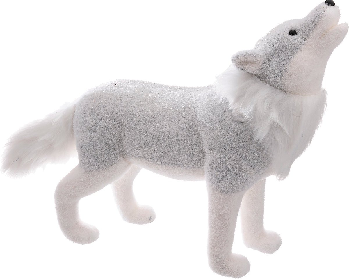Fééric Lights and Christmas Kerstdecoratie XL witte wolf - 60x13x45cm - Wit