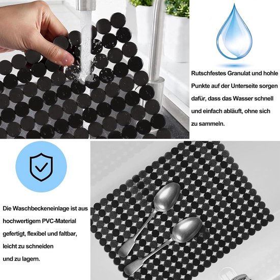Eterspr2 Stuks Afdruipmat, Spoelbakmat, Siliconen Sink Protector Mat, voor Spoelbakken en Werkbladen in de Keuken (Wit, Zwart