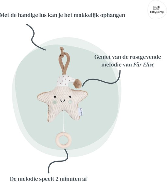 Baby's Only Muziekdoos Ster Heaven - Baby Muziekdoosje - Speeldoosje - Voor jongens en meisjes - Muziekhanger ster - Clay/Warm Linen - Muziek speelgoed van Baby's Only — afbeelding 2