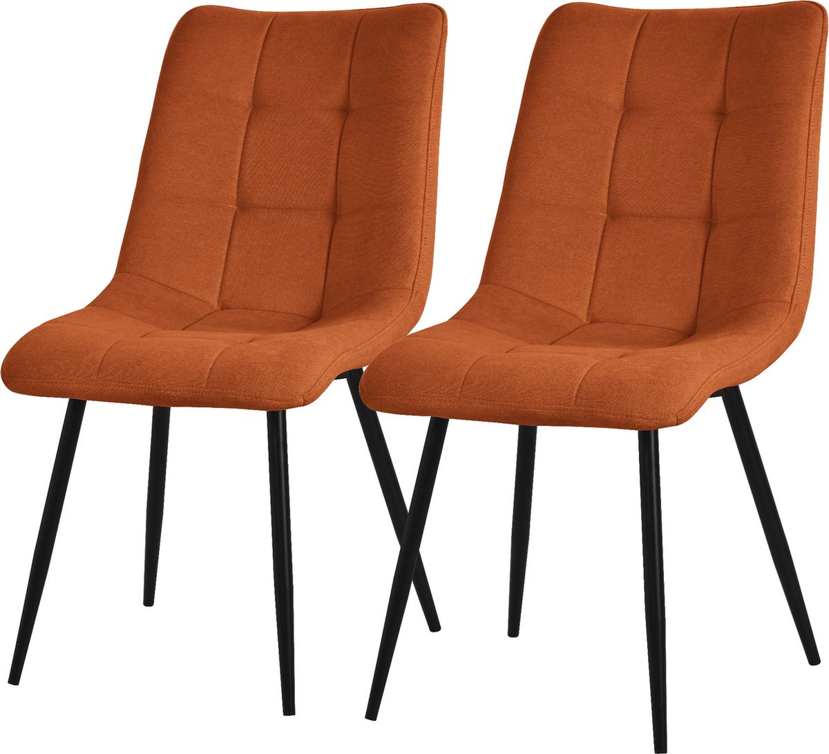 ml-design eetkamerstoelen set van 2 in oranje comfortabele zitmeubels voor de woonkamer met textiele bekleding en zwarte metalen poten stoelen met rugsteun gestoffeerde stoelen kantoor armfauteuils