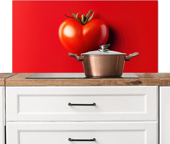 Crédence de Cuisinière en Aluminium 100x50 cm - Tomate - Rouge - Coeur - Écran Pare-éclaboussures pour Plaque de Cuisson - Protection Murale
