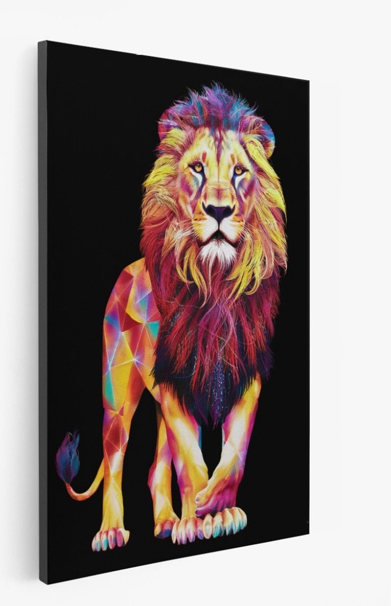 Saammp Canvas Schilderij - Leeuw - Kleurrijk - Abstract - Dieren - 60x90 - Foto op canvas - Wanddecoratie - Muurdecoratie Woonkamer - Slaapkamer decoratie - Canvas Print Multicolor