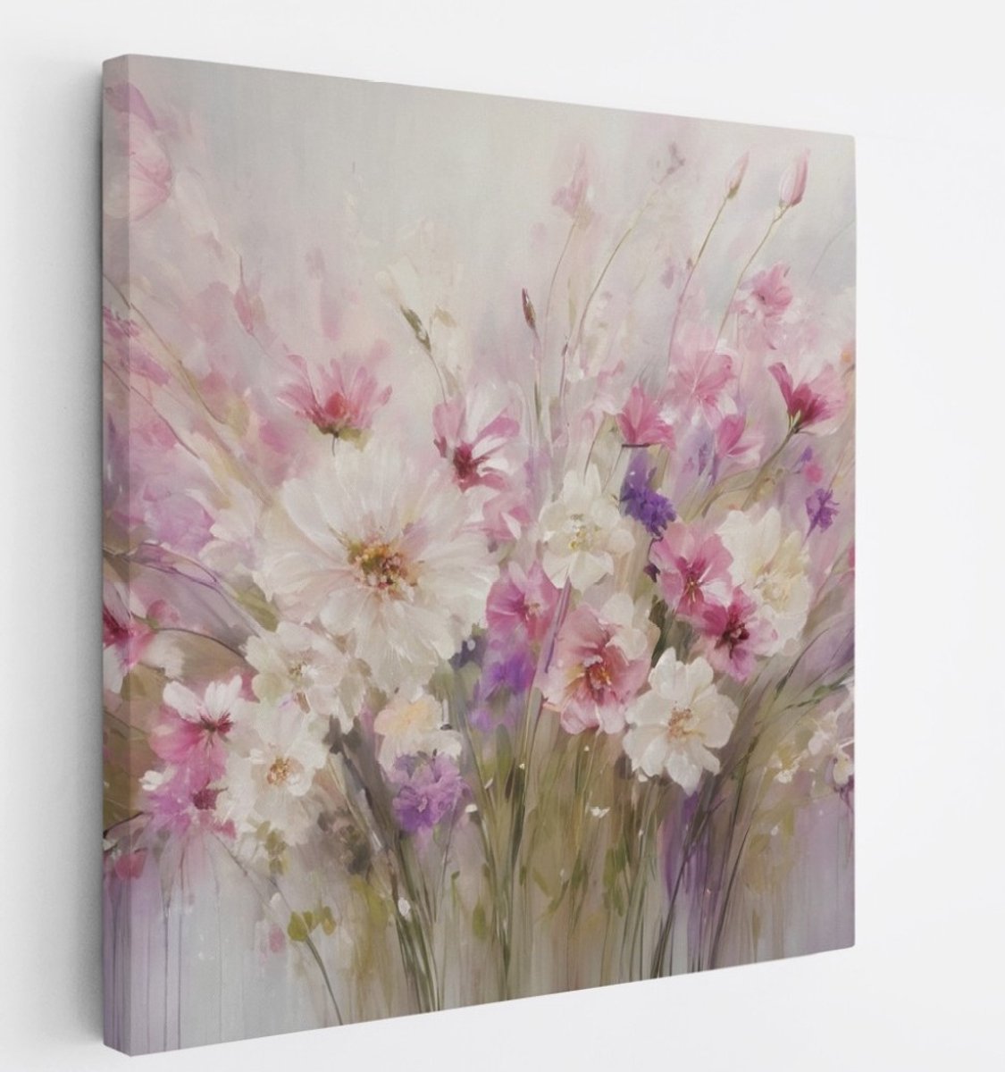 Saammp Canvas Schilderij - Pastel Bloemen Boeket - Natuur - Abstract - 60x60 - Foto op canvas - Wanddecoratie - Muurdecoratie Woonkamer - Kantoor Decoratie Multicolor