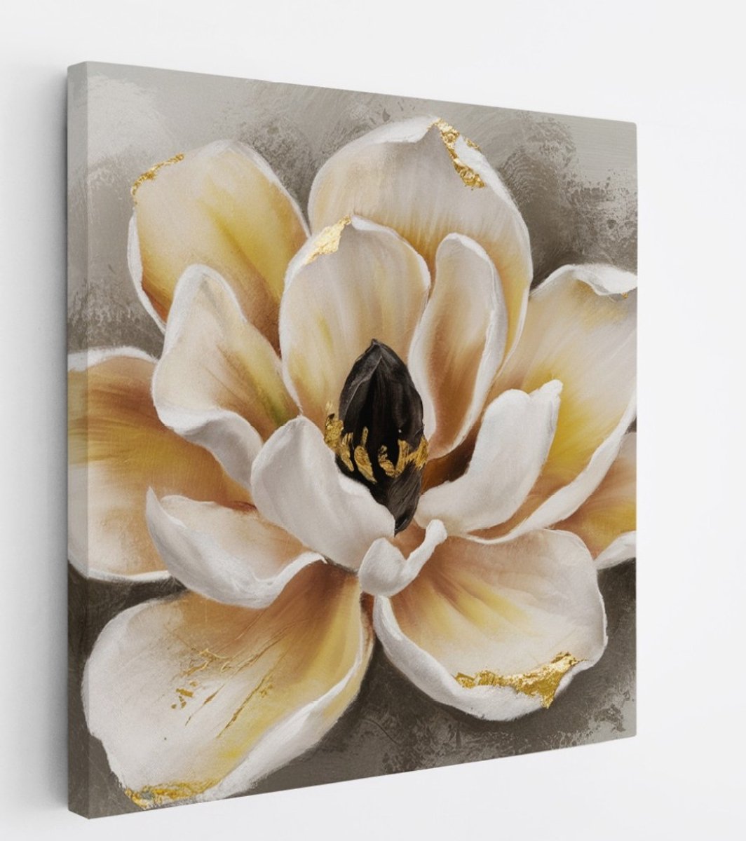 Saammp Canvas Schilderij - Abstracte Bloem - Natuur - Grijs - 60x60 - Foto op canvas - Wanddecoratie - Muurdecoratie Woonkamer - Kantoor Decoratie Multicolor