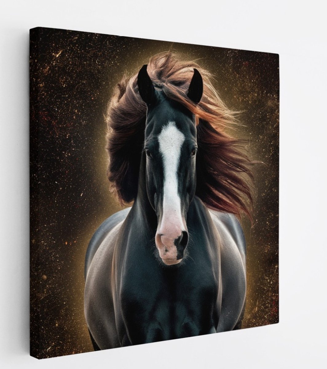 Saammp Canvas Schilderij - Paard - portret - Dieren - Natuur - 100x100 - Foto op canvas - Wanddecoratie - muurdecoratie Woonkamer - Slaapkamer decoratie - Canvas Print Multicolor